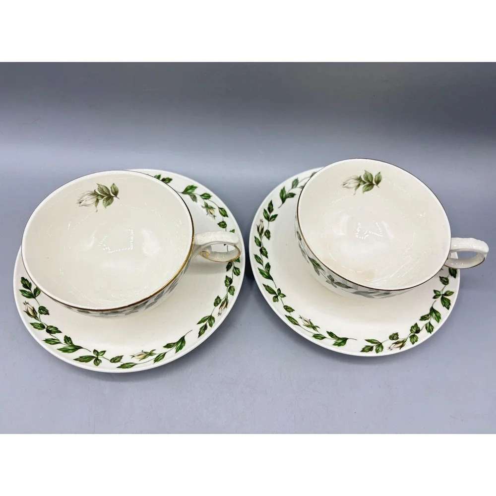 Hall China Cameo Rose‎ Tea Cup and Saucer Set of 2 Vintage Floral Gold Trim